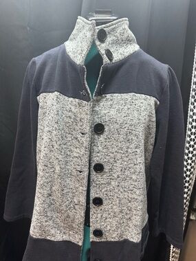 Blair Two-Tone Grey and Black Button-Front Knit Trench